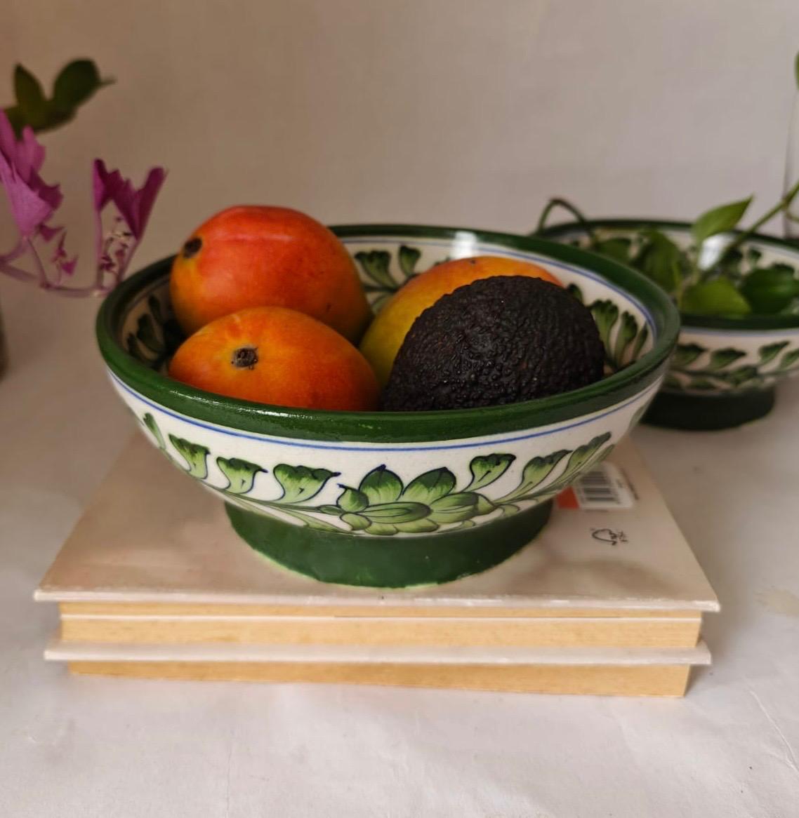 Hand Painted Green Floral Bowl