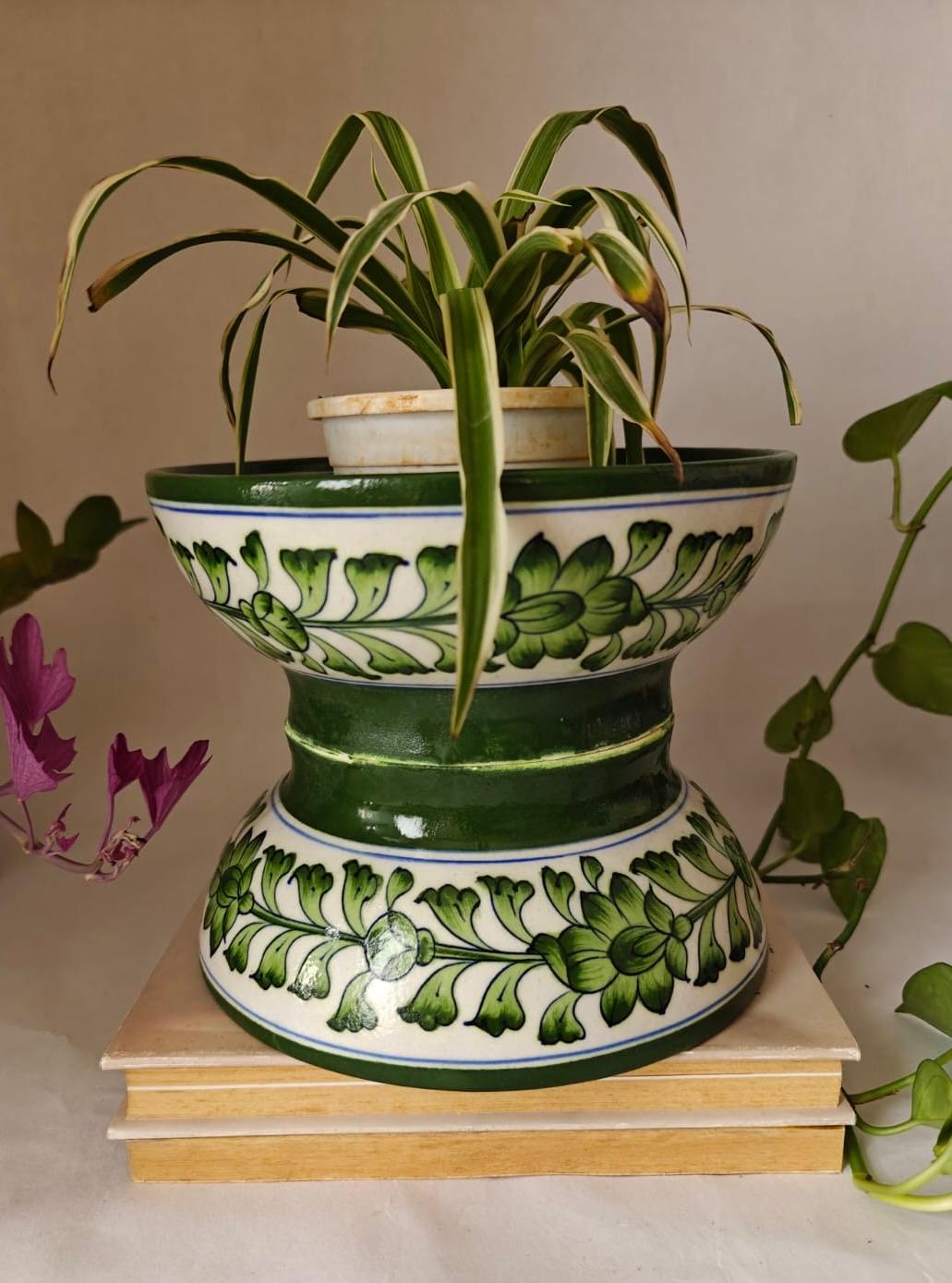 Hand Painted Green Floral Bowl