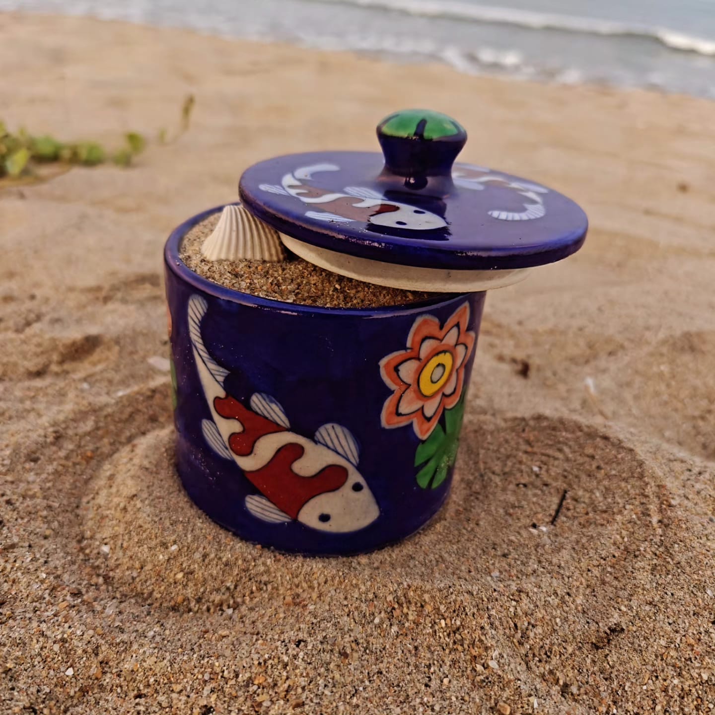 Blue Pottery Koi Pond Jar