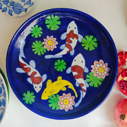 Blue Pottery 10" Koi Fish Plate