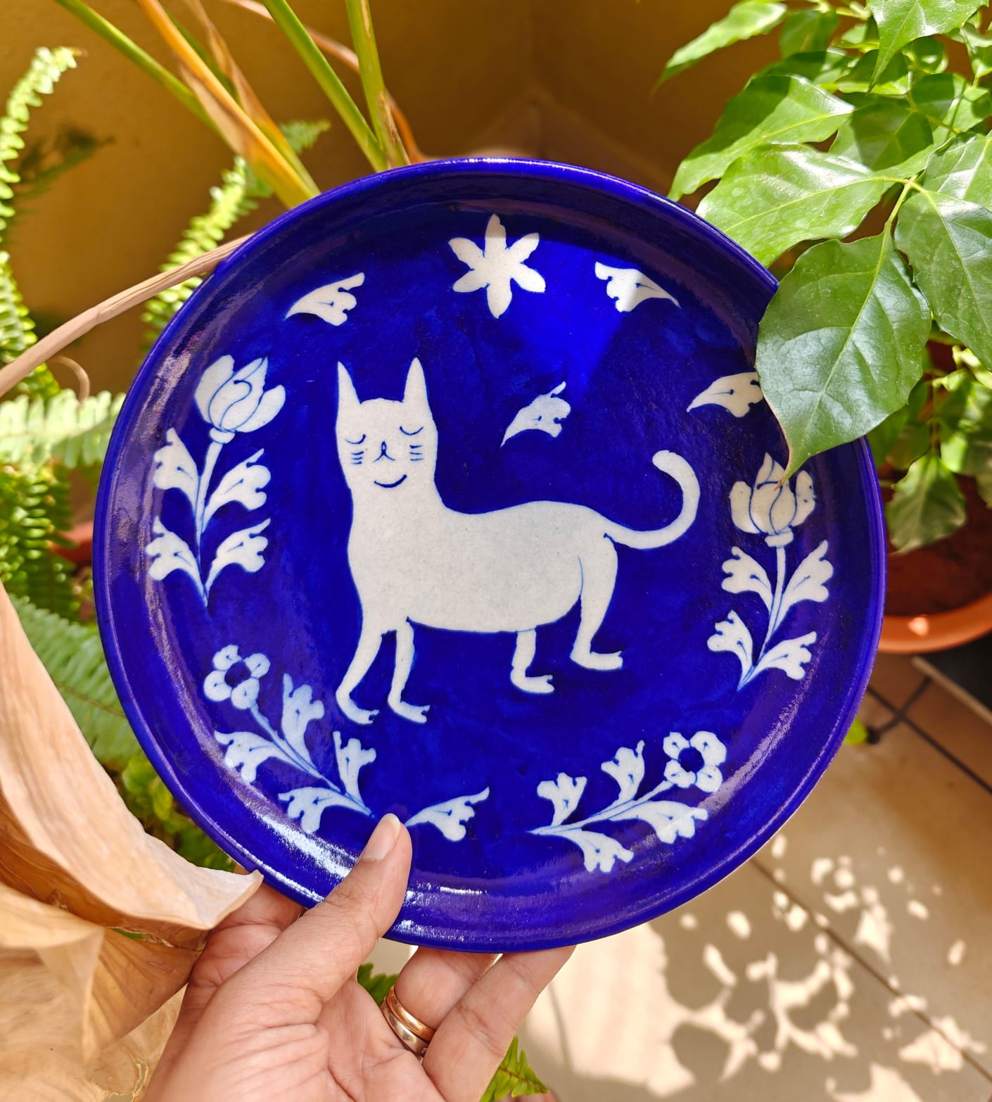 Whitey Blue Pottery Cat 8" Plate