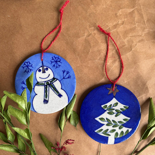 Chokar Exclusives – Set of 2 Blue Pottery Handmade Christmas Ornaments