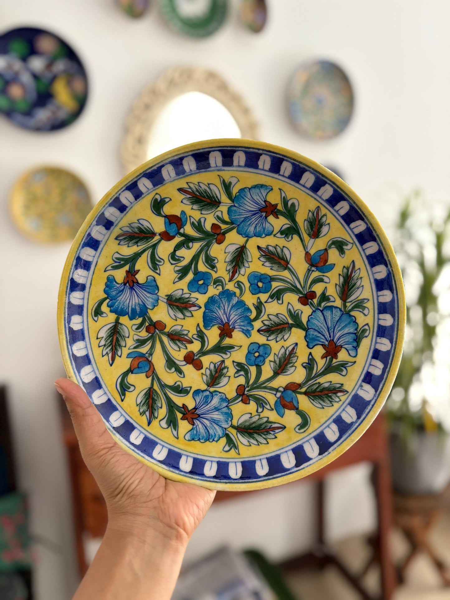 Blue Pottery 10" Plate - Yellow with Blue Flowers