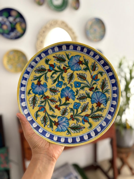 Blue Pottery 10" Plate - Yellow with Blue Flowers