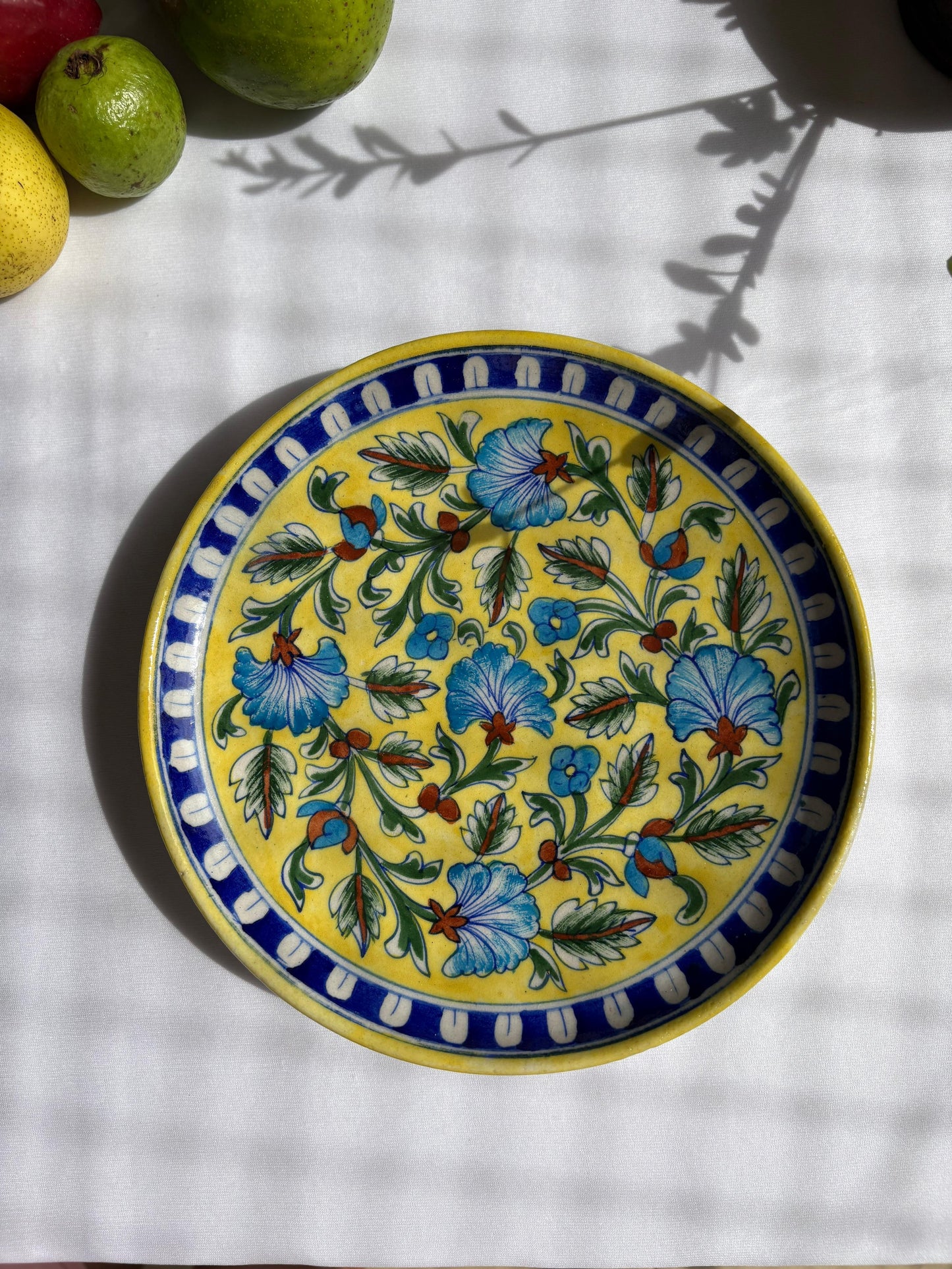 Blue Pottery 10" Plate - Yellow with Blue Flowers