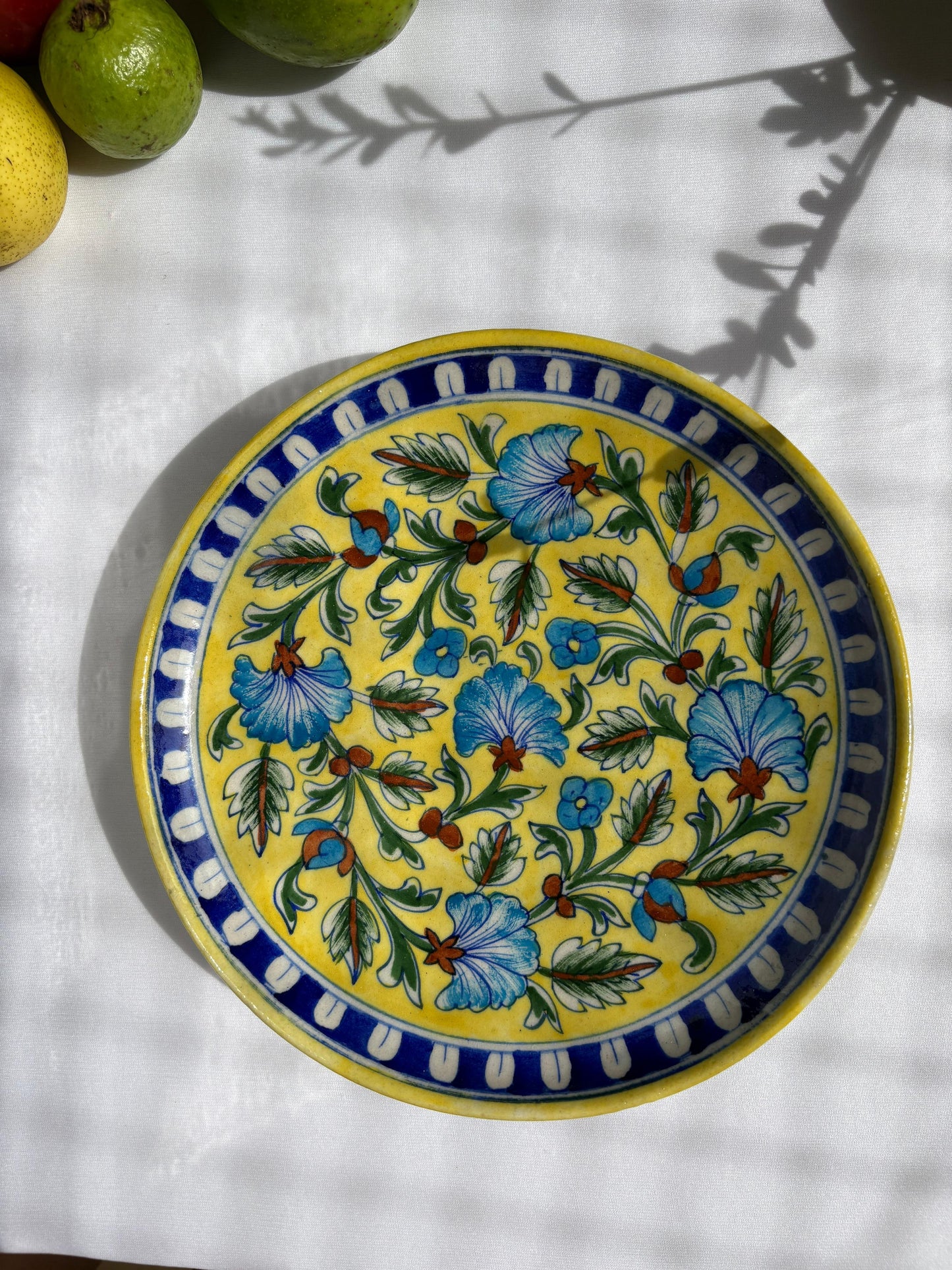 Blue Pottery 10" Plate - Yellow with Blue Flowers