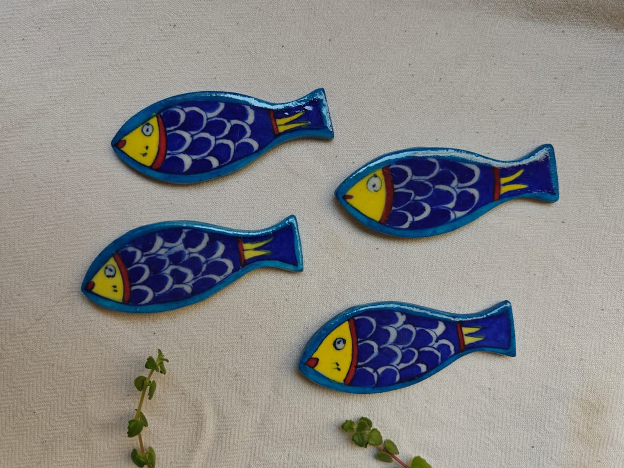 Blue Pottery Fridge Magnet - Fish