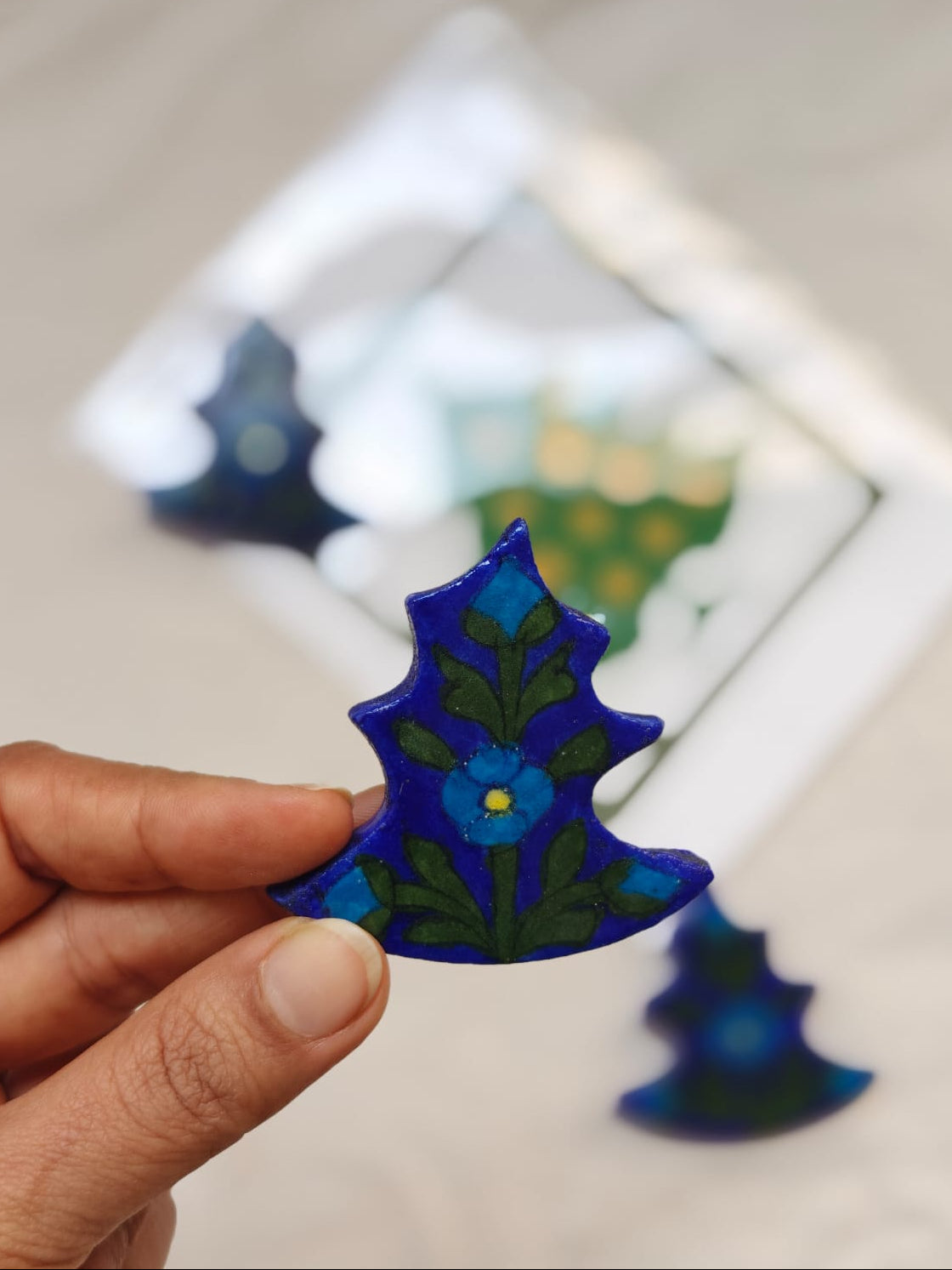Blue Pottery Fridge Magnet - Tree